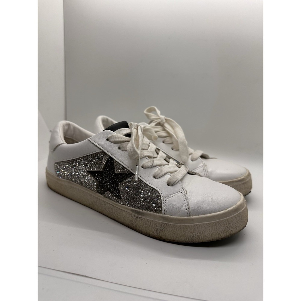 Steve Madden NY90 Glitter Star White‎ Leather Sneakers Women's 7.5
